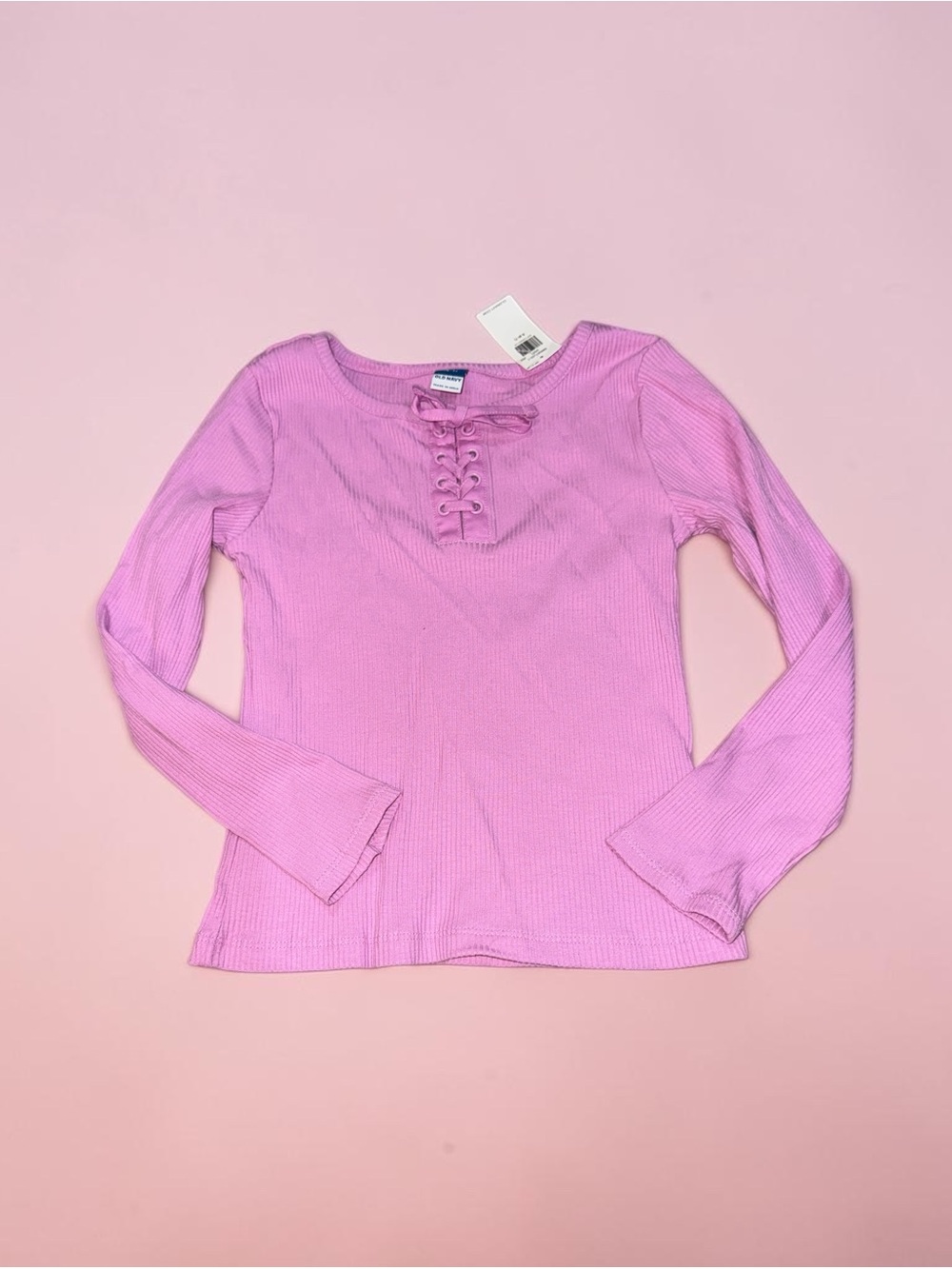 Old Navy Girls' Lace-Up Ribbed Long Sleeve Top - Lavender (S 6-7) NEW
